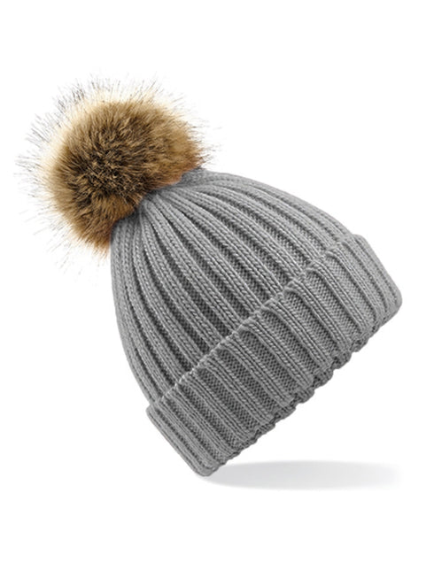 Beanie aus dickem Strick und Kunstfell